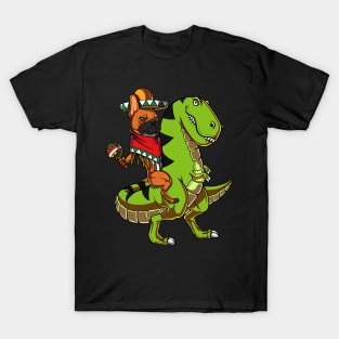 French Bulldog Riding T-Rex Dinosaur Mexican Cinco de Mayo T-Shirt
